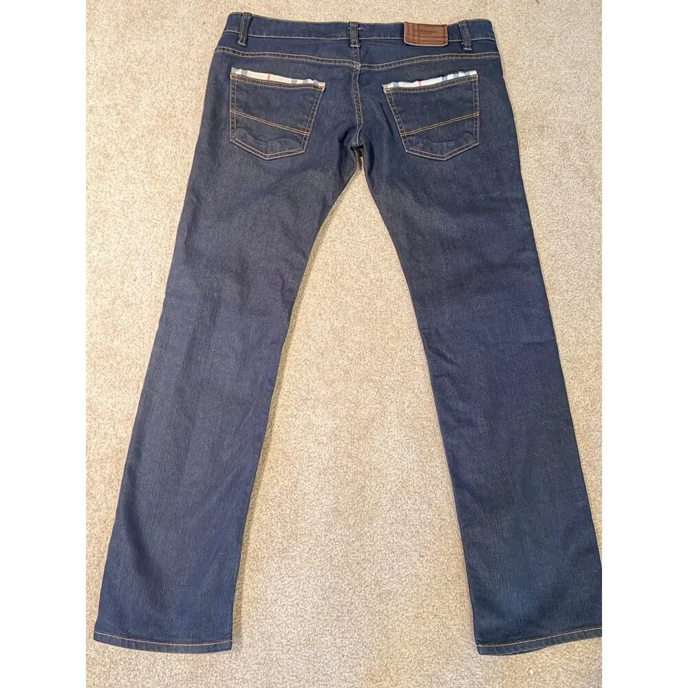 Burberry London Men's Dark Wash Denim Jeans Nova Check Accents Size 32